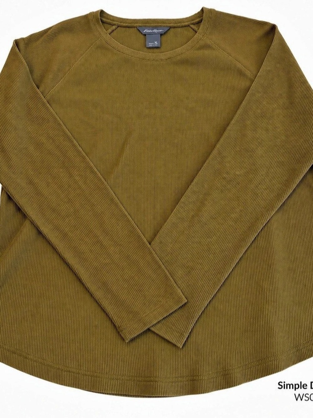 Eddie Bauer Women’s XL Olive Waffle Knit Thermal Long Sleeve Curved Hem